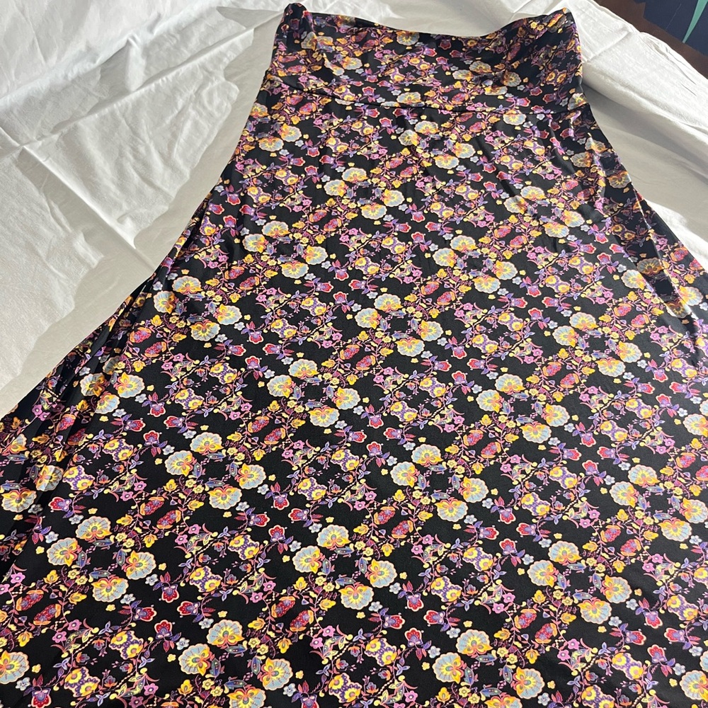 LuLaRoe Black Maxi Skirt with Yellow and Pink Floral Pattern
